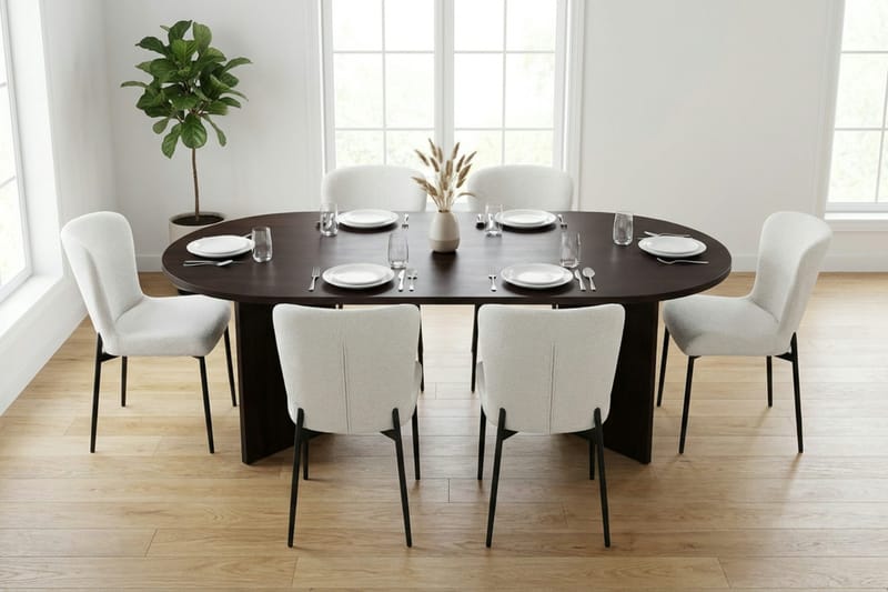Vera spisegruppe rektangulær 220 cm røget eg med 6 Elsie spisestole - Røget eg - Møbler - Borde - Spisebordssæt