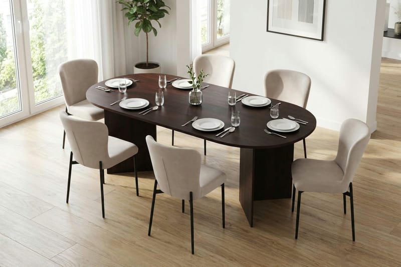 Vera spisegruppe rektangulær 220 cm røget eg med 6 Elsie spisestole - Røget eg/Beige - Møbler - Borde - Spisebordssæt