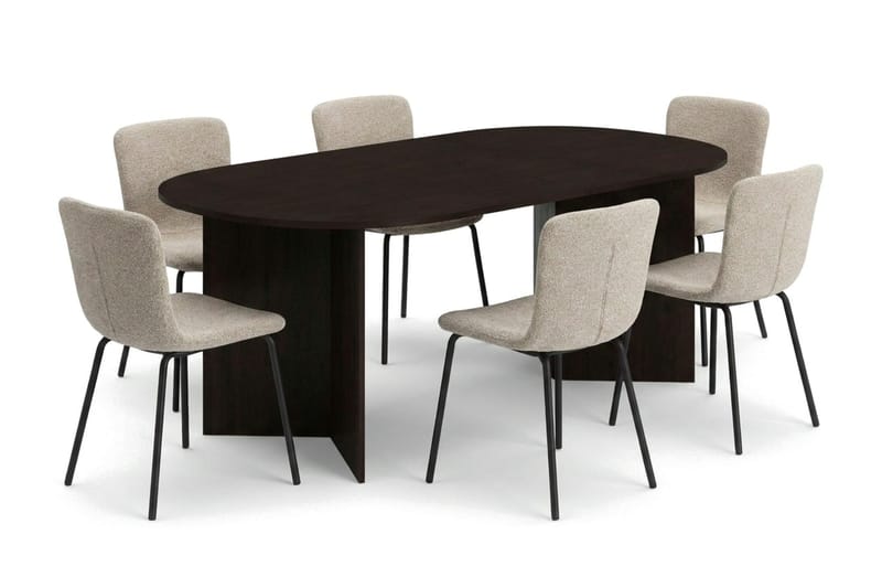 Vera spisegruppe rektangulær 220 cm røget eg med 6 Katy spisebordsstole, Røget eg