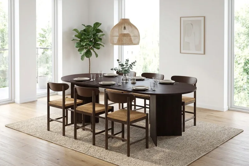 Vera spisegruppe rektangulær 220 cm røget eg med 6 Malte spisestole - Røget eg - Møbler - Borde - Spisebordssæt