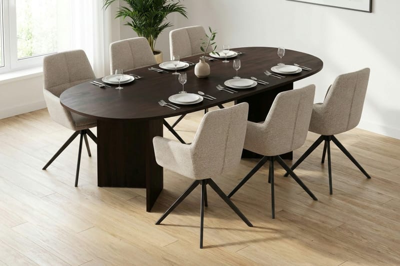 Vera spisegruppe rektangulær 220 cm røget eg med 6 Torsby spisestole - Røget eg - Møbler - Borde - Spisebordssæt