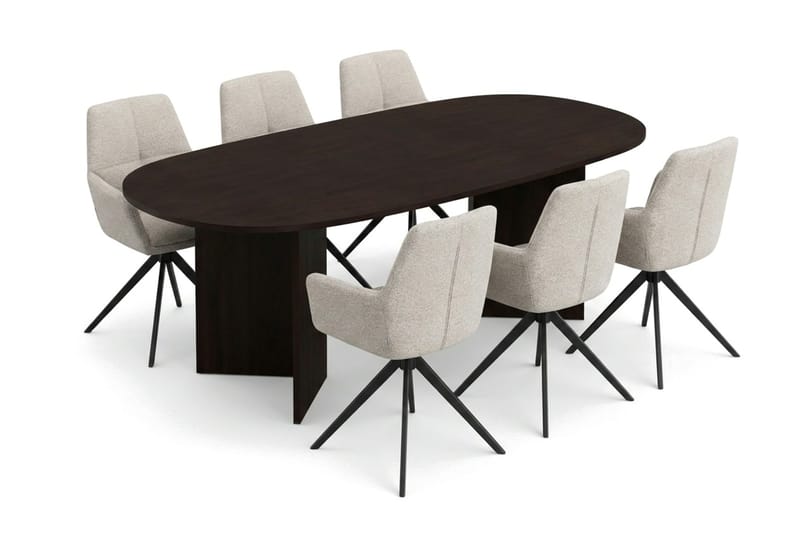 Vera spisegruppe rektangulær 220 cm røget eg med 6 Torsby spisestole, Røget eg
