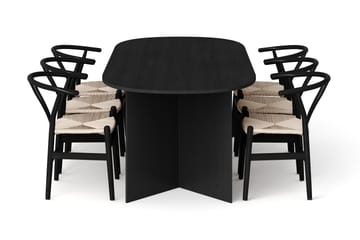 Vera spisegruppe rektangulær 220 cm sort med 6 Dastoori spisebordsstole - Sortbejdset eg - Møbler - Borde - Spisebordssæt