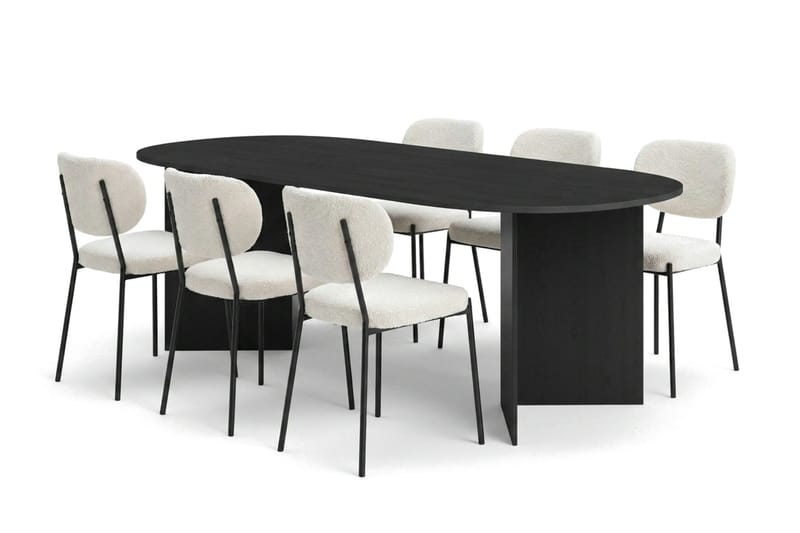 Vera spisegruppe rektangulær 220 cm sort med 6 Gemmiano spisebordsstole - Sortbejdset eg - Møbler - Borde - Spisebordssæt
