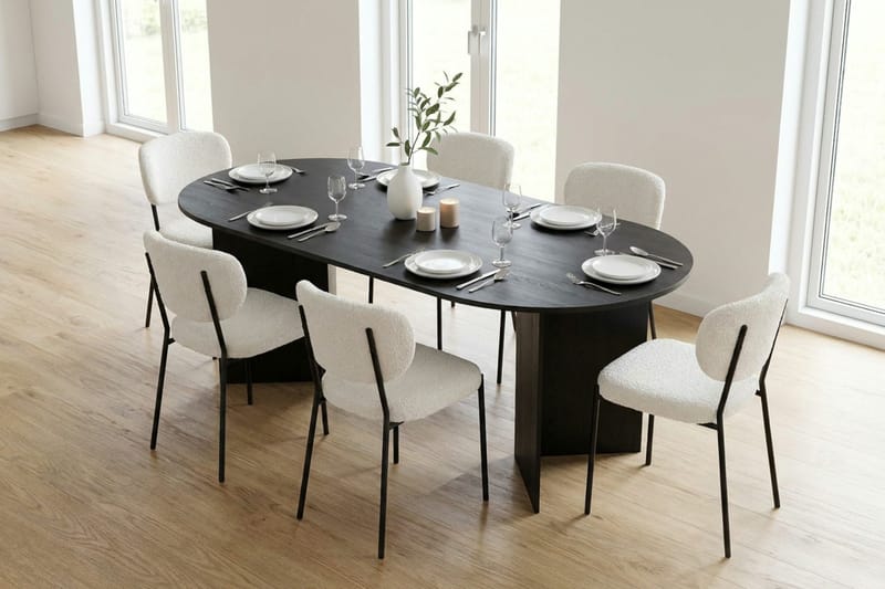 Vera spisegruppe rektangulær 220 cm sort med 6 Gemmiano spisebordsstole - Sortbejdset eg - Møbler - Borde - Spisebordssæt