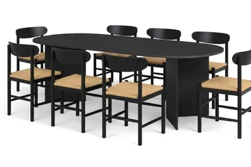 Vera spisegruppe rektangulær 220 cm sort med 6 Malte spisestole - Sortbejdset eg - Møbler - Borde - Spisebordssæt