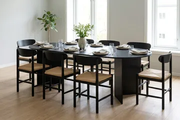 Vera spisegruppe rektangulær 220 cm sort med 6 Malte spisestole - Sortbejdset eg - Møbler - Borde - Spisebordssæt