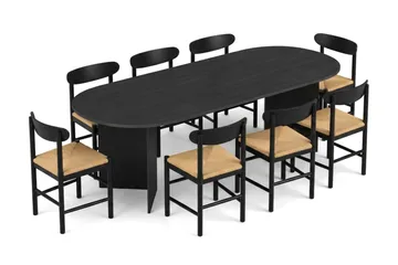 Vera spisegruppe rektangulær 220 cm sort med 6 Malte spisestole - Sortbejdset eg - Møbler - Borde - Spisebordssæt