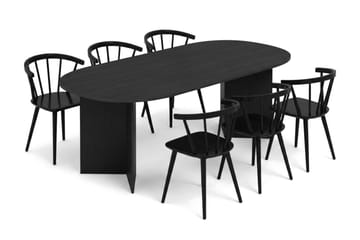 Vera spisegruppe rektangulær 220 cm sort med 6 Tyrö spisebordsstole - Sortbejdset eg - Møbler - Borde - Spisebordssæt