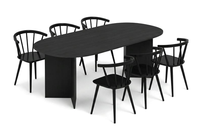 Vera spisegruppe rektangulær 220 cm sort med 6 Tyrö spisebordsstole - Sortbejdset eg - Møbler - Borde - Spisebordssæt