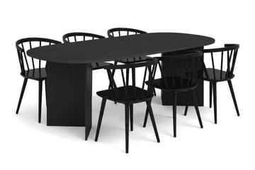 Vera spisegruppe rektangulær 220 cm sort med 6 Tyrö spisebordsstole - Sortbejdset eg - Møbler - Borde - Spisebordssæt