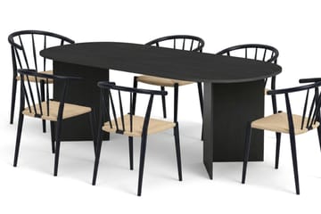 Vera spisegruppe rektangulær 220 cm sort med 6 Winston spisebordsstole - Sortbejdset eg - Møbler - Borde - Spisebordssæt