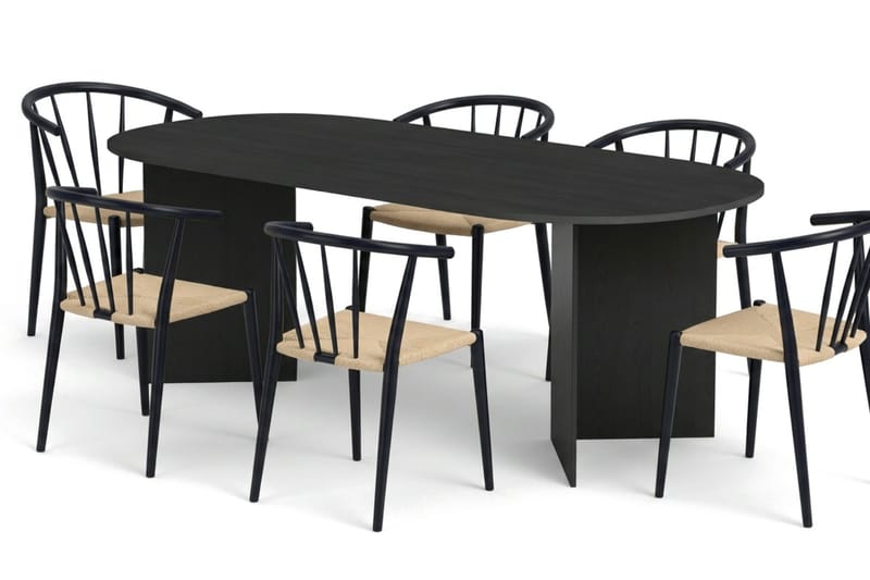 Vera spisegruppe rektangulær 220 cm sort med 6 Winston spisebordsstole - Sortbejdset eg - Møbler - Borde - Spisebordssæt