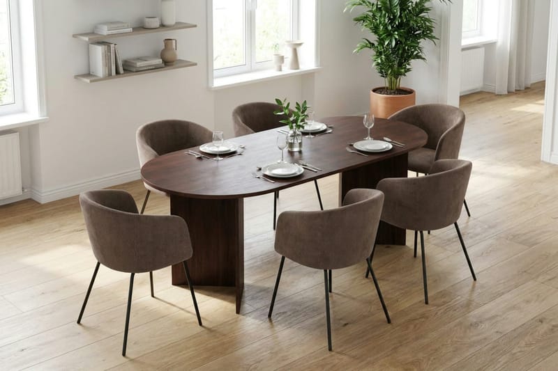 Vera spisegruppe rektangulær 220 cm valnød med 6 Berit spisestole - Valnød - Møbler - Borde - Spisebordssæt