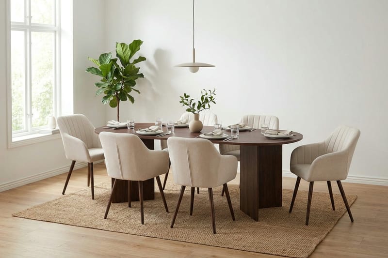 Vera spisegruppe rektangulær 220 cm valnød med 6 Filippa spisebordsstole - Valnød - Møbler - Borde - Spisebordssæt