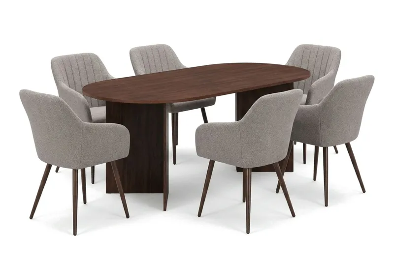 Vera spisegruppe rektangulær 220 cm valnød med 6 Filippa spisebordsstole, Valnød