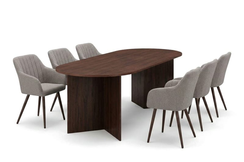 Vera spisegruppe rektangulær 220 cm valnød med 6 Filippa spisebordsstole - Valnød - Møbler - Borde - Spisebordssæt