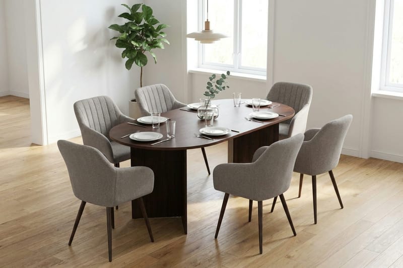 Vera spisegruppe rektangulær 220 cm valnød med 6 Filippa spisebordsstole - Valnød - Møbler - Borde - Spisebordssæt