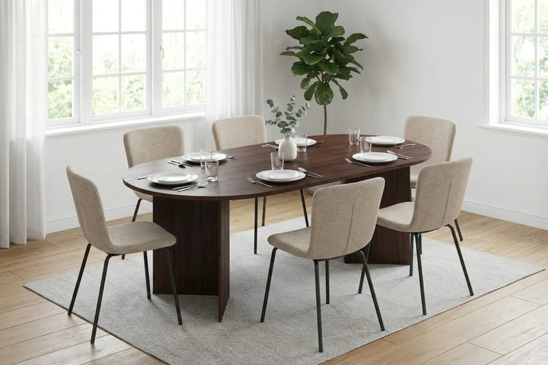 Vera spisegruppe rektangulær 220 cm valnød med 6 Katy spisebordsstole - Valnød - Møbler - Borde - Spisebordssæt