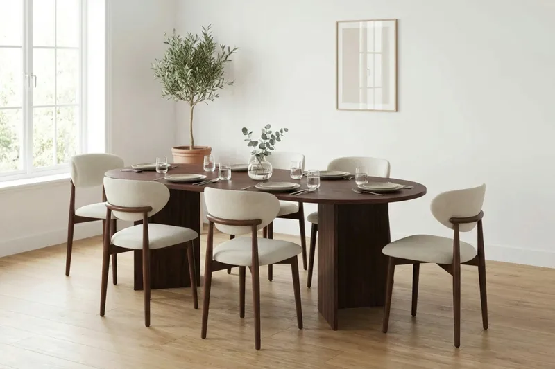 Vera spisegruppe rektangulær 220 cm valnød med 6 Molly spisebordsstole - Valnød - Møbler - Borde - Spisebordssæt