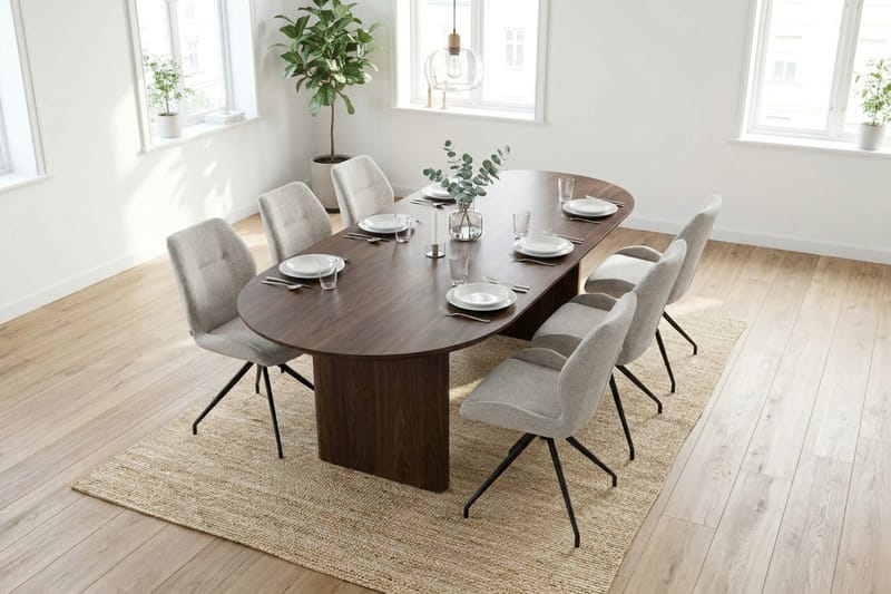 Vera spisegruppe rektangulær 220 cm valnød med 6 Mora spisestole - Valnød - Møbler - Borde - Spisebordssæt