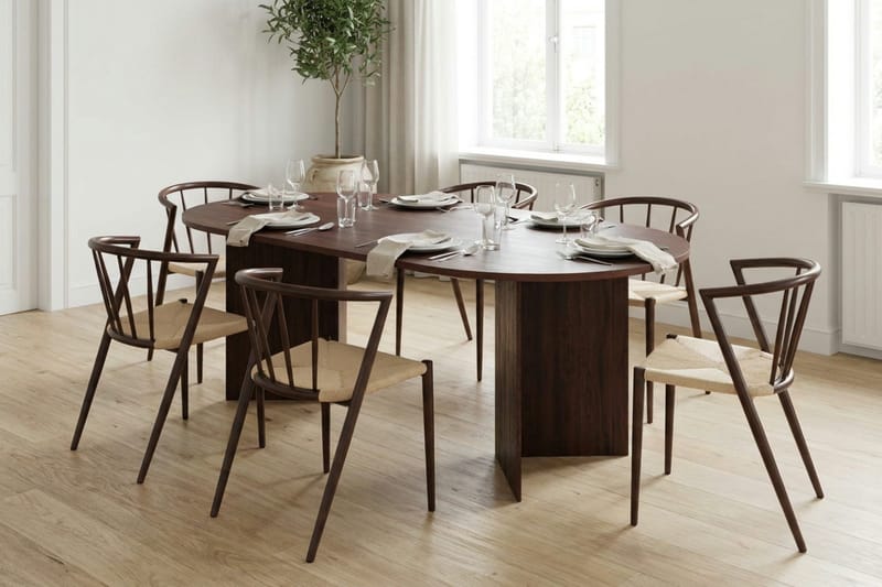 Vera spisegruppe rektangulær 220 cm valnød med 6 Winston spisebordsstole - Valnød - Møbler - Borde - Spisebordssæt