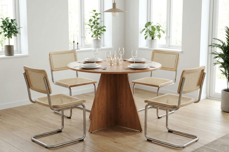 Vera spisegruppe rund 110 cm eg med 4 Build spisestole - Eg - Møbler - Borde - Spisebordssæt