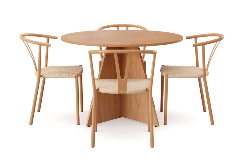 Vera spisegruppe rund 110 cm eg med 4 Elysia spisebordsstole - Eg - Møbler - Borde - Spisebordssæt
