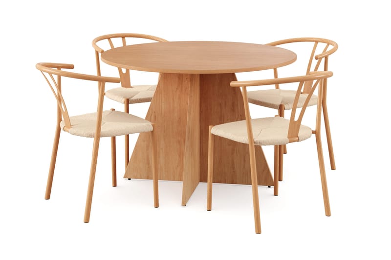 Vera spisegruppe rund 110 cm eg med 4 Elysia spisebordsstole, Eg