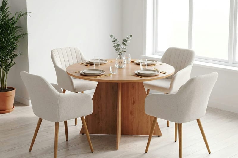 Vera spisegruppe rund 110 cm eg med 4 Filippa spisestole - Eg - Møbler - Borde - Spisebordssæt