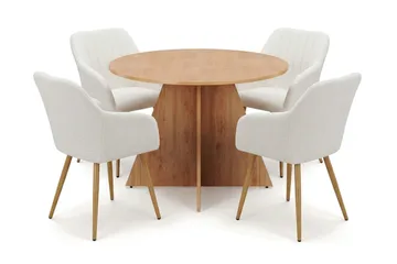 Vera spisegruppe rund 110 cm eg med 4 Filippa spisestole - Eg - Møbler - Borde - Spisebordssæt