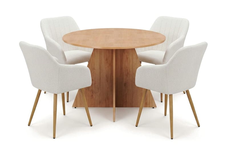 Vera spisegruppe rund 110 cm eg med 4 Filippa spisestole - Eg - Møbler - Borde - Spisebordssæt