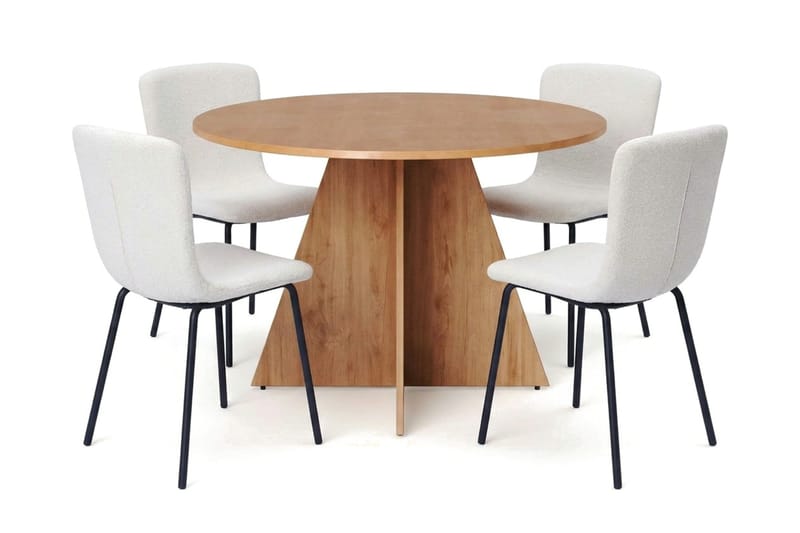Vera spisegruppe rund 110 cm eg med 4 Katy spisebordsstole, Eg