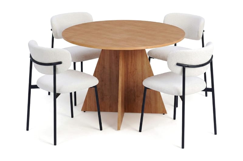 Vera spisegruppe rund 110 cm eg med 4 Lucy spisebordsstole - Eg - Møbler - Borde - Spisebordssæt