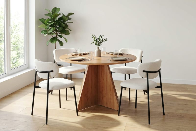 Vera spisegruppe rund 110 cm eg med 4 Lucy spisebordsstole - Eg - Møbler - Borde - Spisebordssæt