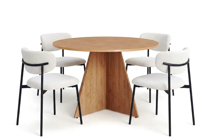 Vera spisegruppe rund 110 cm eg med 4 Lucy spisebordsstole, Eg