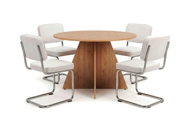 Vera spisegruppe rund 110 cm eg med 4 Milva spisestole, Eg