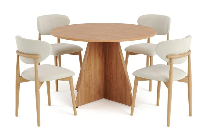 Vera spisegruppe rund 110 cm eg med 4 Molly spisestole, Eg