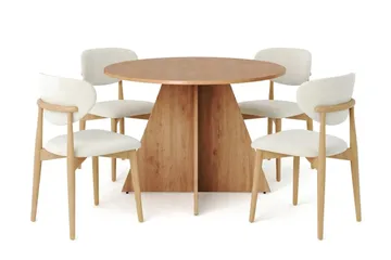 Vera spisegruppe rund 110 cm eg med 4 Molly spisestole - Eg - Møbler - Borde - Spisebordssæt