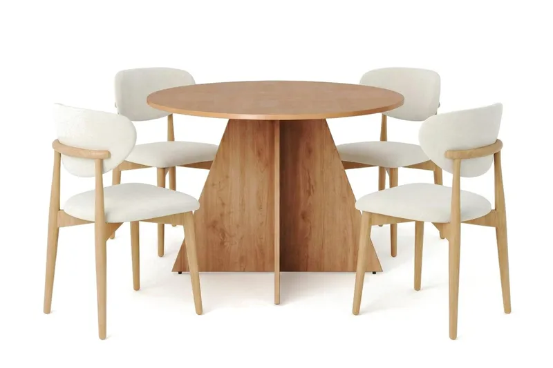 Vera spisegruppe rund 110 cm eg med 4 Molly spisestole - Eg - Møbler - Borde - Spisebordssæt