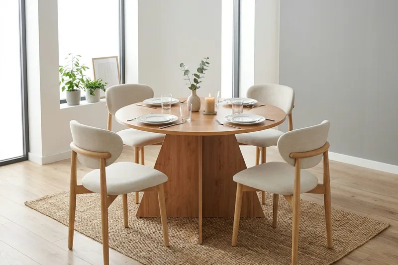 Vera spisegruppe rund 110 cm eg med 4 Molly spisestole - Eg - Møbler - Borde - Spisebordssæt