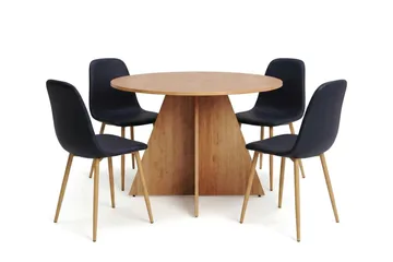 Vera spisegruppe rund 110 cm eg med 4 Nibe spisebordsstole