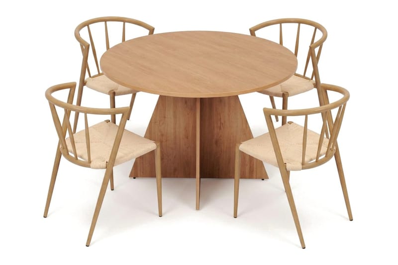 Vera spisegruppe rund 110 cm eg med 4 Winston spisebordsstole - Eg - Møbler - Borde - Spisebordssæt