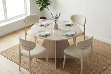 Vera spisegruppe rund 110 cm hvidlakeret med 4 Molly spisestole - Hvidbejdset eg - Møbler - Borde - Spisebordssæt