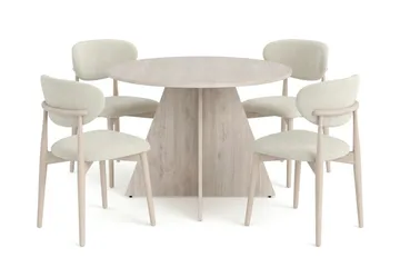 Vera spisegruppe rund 110 cm hvidlakeret med 4 Molly spisestole - Hvidbejdset eg - Møbler - Borde - Spisebordssæt