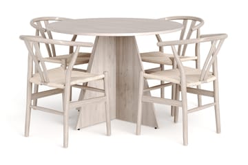 Vera spisegruppe rund 110 cm hvidlaseret med 4 Dastoori spisebordsstole