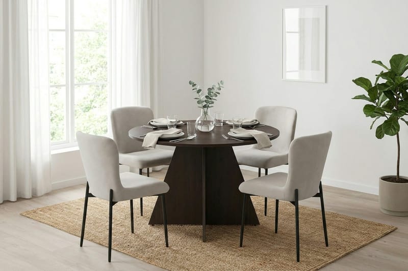 Vera spisegruppe rund 110 cm røget eg med 4 Elsie spisestole - Røget eg/Beige - Møbler - Borde - Spisebordssæt