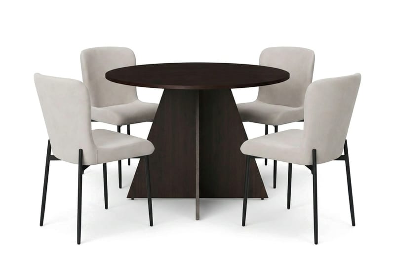Vera spisegruppe rund 110 cm røget eg med 4 Elsie spisestole, Røget eg/Beige
