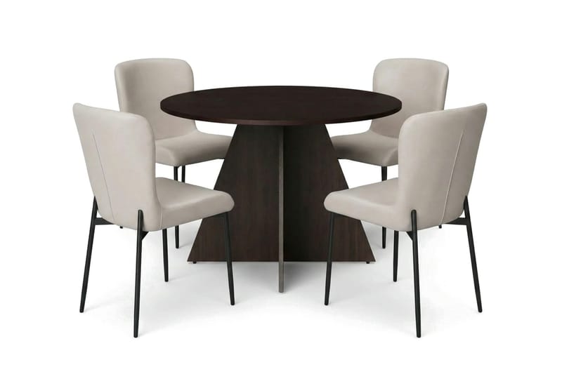 Vera spisegruppe rund 110 cm røget eg med 4 Elsie spisestole - Røget eg/Beige - Møbler - Borde - Spisebordssæt