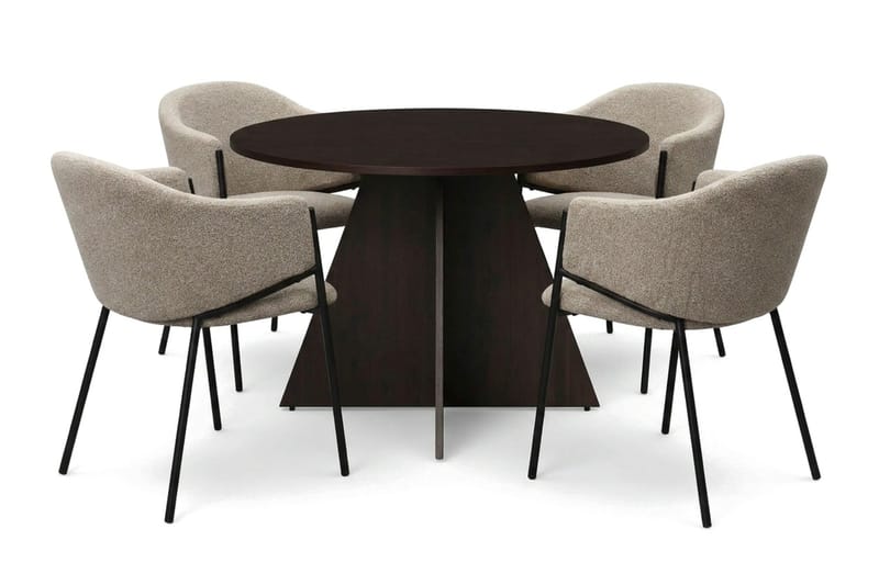 Vera spisegruppe rund 110 cm røget eg med 4 Filip spisebordsstole, Røget eg